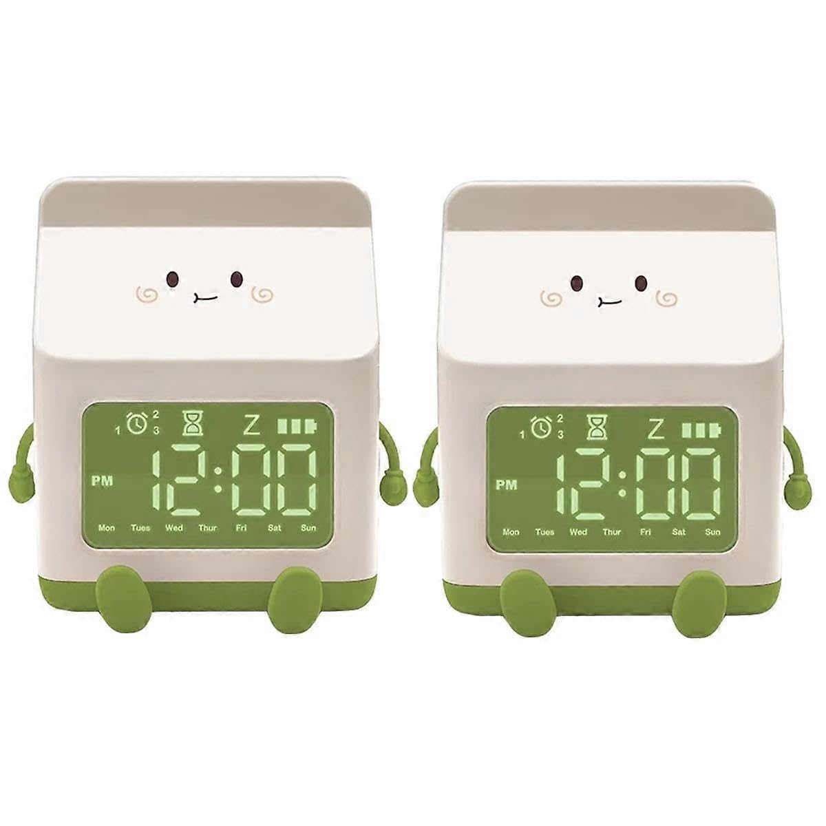JOYHAPPST Milk Carton Electronic Alarm Clock Student Mini Countdown Cute Small Alarm Clock Bedroom Clock Green