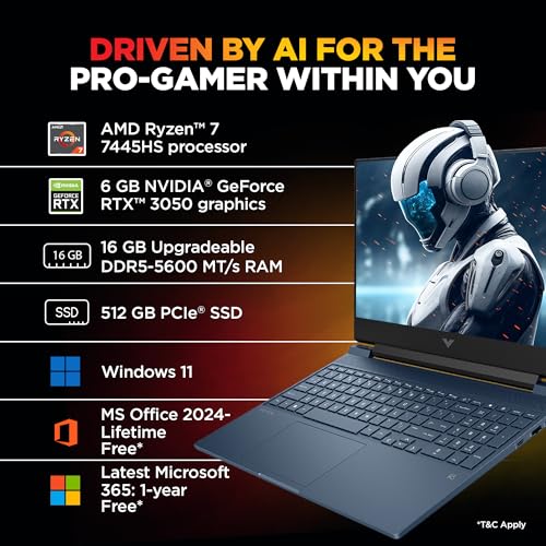 Image of HP Smartchoice Victus, AMD Ryzen 7 7445HS, 6GB RTX 3050, 16GB DDR5(Upgradeable) 512GB SSD, FHD, 144Hz, 300 nits, 15.6'' /39.6cm, Win 11, M365* Office24, Blue, 2.29kg, fb3134AX /3120ax, Gaming Laptop