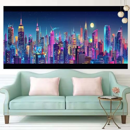 Tableau Perle Diamant Ville Lumineuse Strass Cristal Premium Grand Format pour Débutant T41