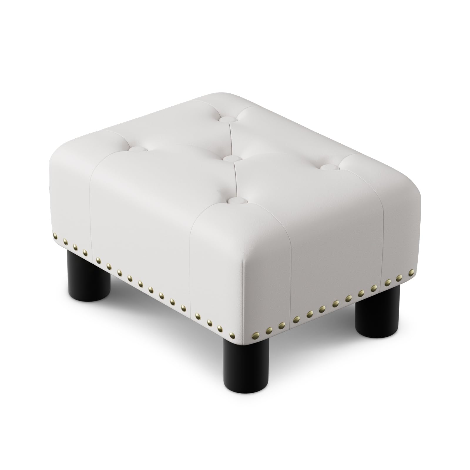 Athena Collection Small Ottoman Foot Rest with Legs, PU Leather Ottoman Foot Stool with Soft Padded seat, Square Footstool FootRest for Living Room,