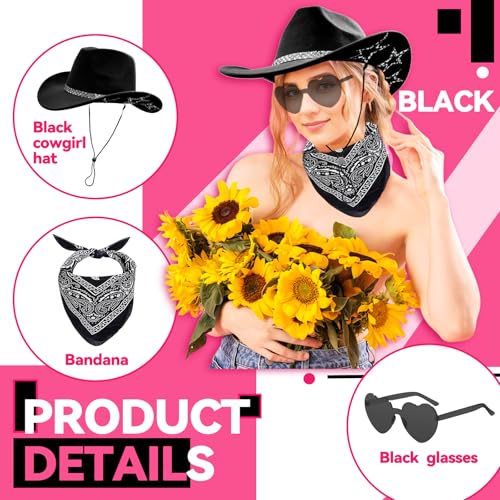 Image of SHENYI Cowgirl Hat and Bandana and Heart Sunglasses Glitter Rhinestone Star Cowboy Hat Western Sparkly Hats for Women Men