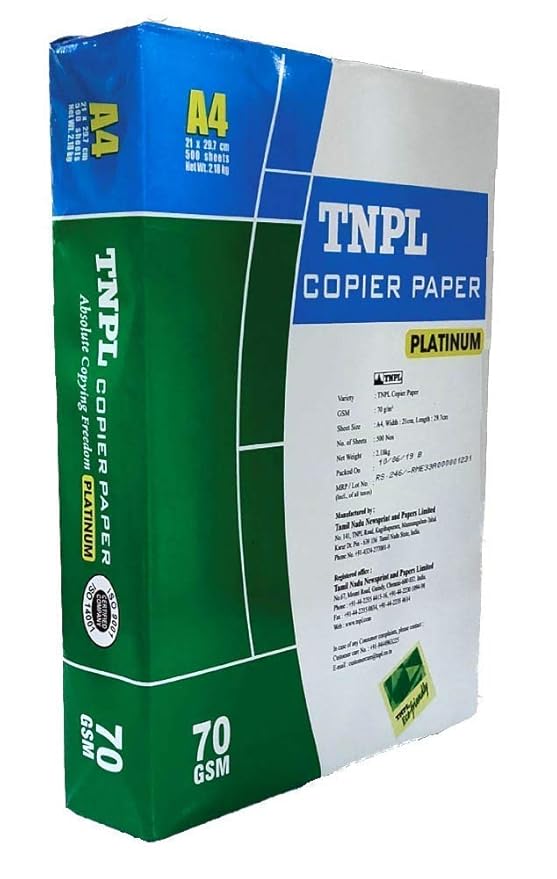 TNPL 70 GSM A4 Size Copier Paper for Printer (White) 500 Sheets Brand
