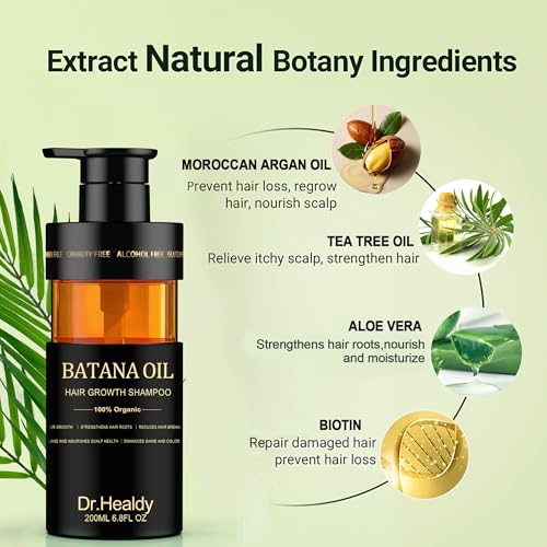 Image of Dr.Healdy Batana Oil Shampoo for Hair Growth, Against Hair Loss & Moisturizes, Reduces Breakage - Sulfate Free Formula for All Hair Types (6.8 Fl Oz)