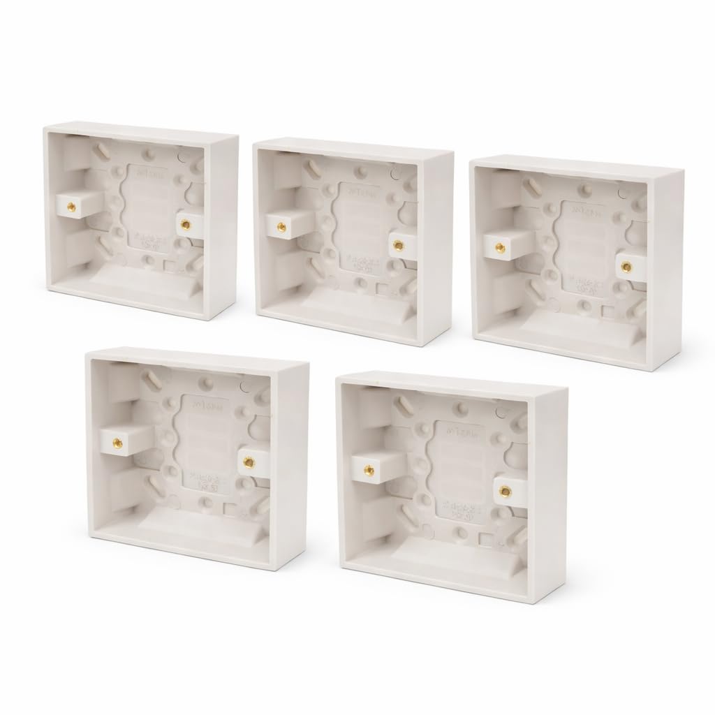 JD Brands Surface Pattress Box 1 Gang 30mm Deep | Surface Mount Back Box for Sockets & Switches | White Electrical Back Box (5 Pack)