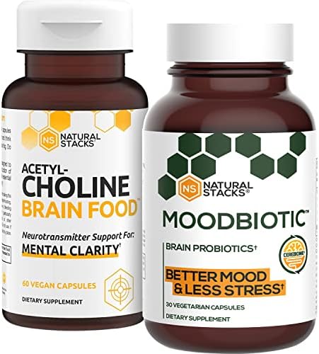 NATURAL STACKS Acetylcholine (60ct) and MoodBiotic Probiotics (30ct) for Clearing Brain Fog, Improve Mental Drive & Mood, Gut Health – Lab Tested, Gluten-Free, Highly Bioavailable, Paleo-Friendly