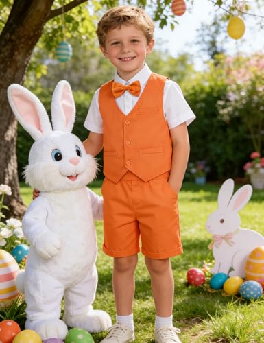 Image of A&J DESIGN Baby & Toddler Boys 3Pcs Suspenders Suit Set, Dress Shirt, Bow Tie, Vest and Shorts (12M - 5T)