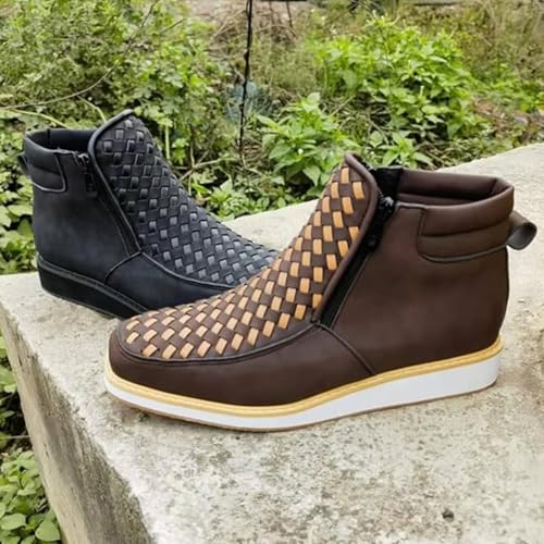 Zenfaze Handcrafted Western Cowboy Boots, Men's Square Toe Leather Double Zipper Hand-woven Cowboy Petatillo Boot with Double Side Zipper4