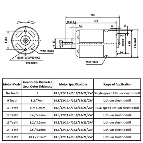 Motor de corriente continua RS550 DC 12V con engranaje de 12 dientes para atornilladores 4