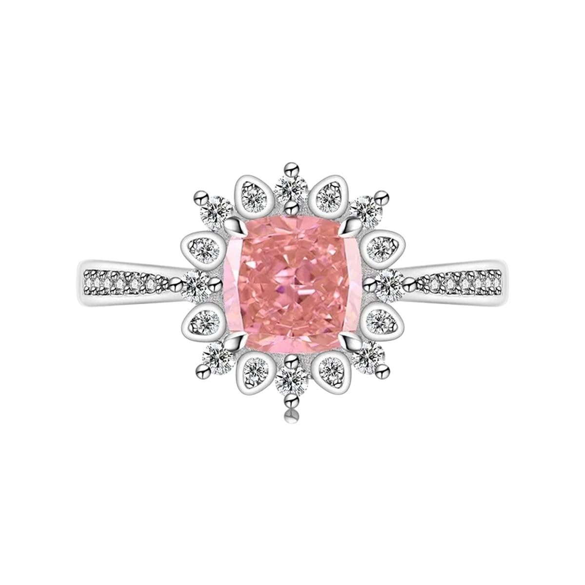 Sterling Silver 925 Fire Color Clear Ice Flower Cut Sunflower Crystal Ladies Ring Fashion Commuter Party