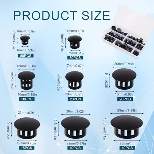 Image of 255pcs Plastic Hole Plugs Assorted, Black Plastic Hole Plug 8 Sizes Round Drilling Hole Cover Plugs Electrical Box Knockout Fillers Screw Hole Plugs for Kitchen Cabinet Furniture