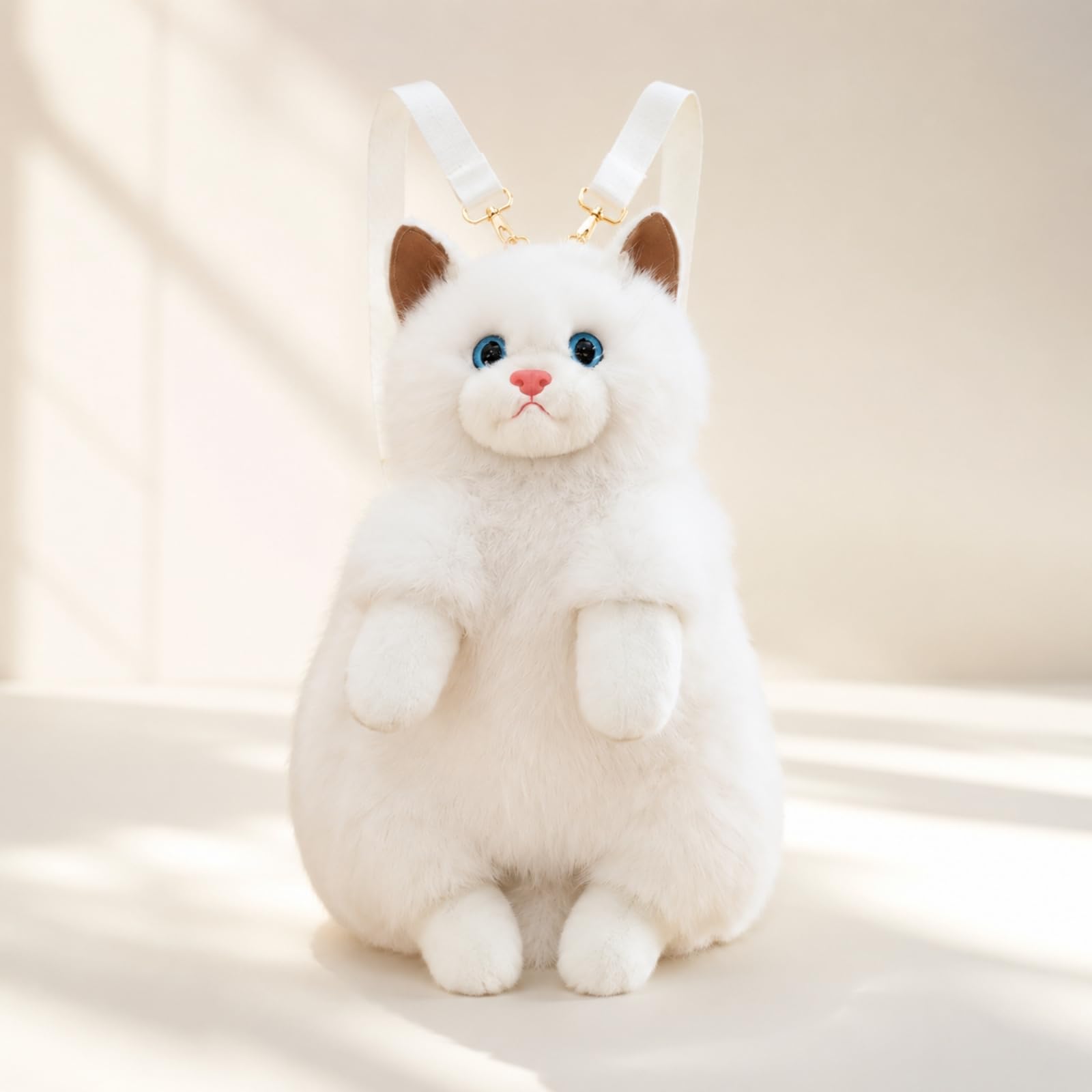 Qianly Peluche Gatto 55 Cm Multiuso Peluche Gatto con Bavaglino in Pizzo Coccoloso per Arredamento Camera, Caffè