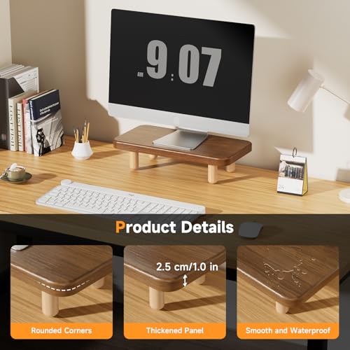 Image of Monitor Stand - Holds 200lbs Ultra Strong Support Wood Monitor Stand Riser for Laptop Computer /TV /PC /Printers, Desk Organizer for Gamming Room&Office, Dual Monitor Stand Riser