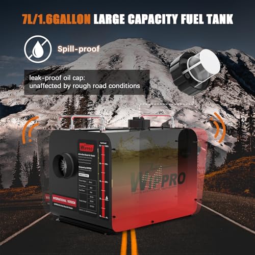 WIPPRO Diesel Heater 8KW, 12V/24V/110V Diesel Heaters All in One, 1.6Gal Diesel Air Heater with LCD Switch, Remote Control for Campers, Car, RV Truck, Boat, Campervans, Caravans (RED)