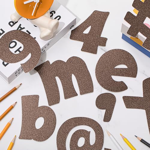 Image of Colarr 216 Pcs Glitter Bulletin Board Letters for Classroom Number Alphabet Punctuation Symbol Cutout 4'' Die-Cut Poster Letter with Adhesive Dot School Party Holiday Decor Display(Brown)