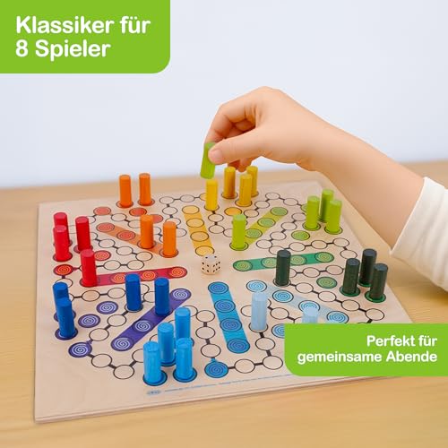Hess Holzspielzeug 14849 - Brettspiel Raus mit Dir aus Holz, inkl. Würfel und Spiel-Steinen, handgefertigt, für bis zu 8 Personen, Spielspaß für Klein und Groß – Bild 3