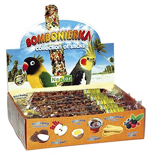 Bird Collection of Sticks Pet Birds Food Pack of 12 Budgie Canary Parrot Parakeet Finches Canaries Big Parrots Flask with Hooks (12x Parrots Collection of Sticks)