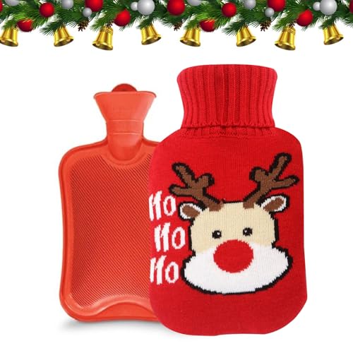 Wärmflasche mit Bezug,Warmflasche Weihnachten Warmflasche,Wärmflasche mit Strickbezug,Wärmflasche,Wärmeflasche mit Kuschelweichem Fellbezug zur...