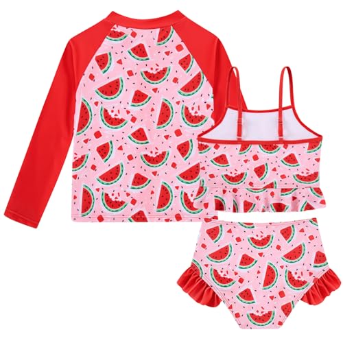 Image of Funnycokid Girls Swimsuit Kids Bathing Suit Rashguard Swimwear Long Sleeve 3 Piece Toddler 3-7 Years