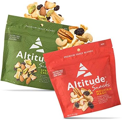 Mountain Magic and Spring Creek Trail Mix, No Added Sugars, Dried Fruit and Mixed Nuts Healthy Snacks, Hiking Snacks and Office Snacks, Snack Pack of 2 x 5oz - Altitude Snacks