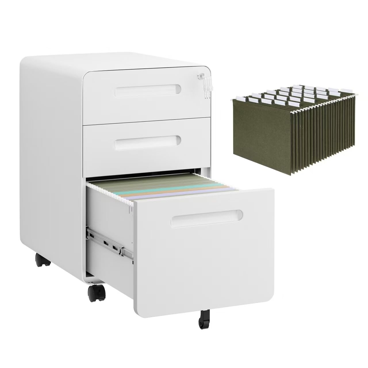 LVSTEEL 3 Drawer File Cabinet with Lock and 4 Keys, Mobile Metal Filing Cabinet, File Cabinets for Home Office, Under Desk, Pre-Assembly, File Drawer,