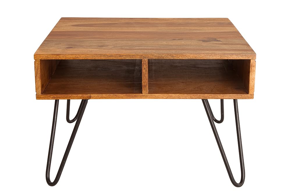 Couchtisch SCORPION 60cm - schwarz natur - Sheeshamholz - robust | Stauraum, Massivholz, Unikat, individuelle Maserung, angenehme Haptik, Metallgestell, Retro Look