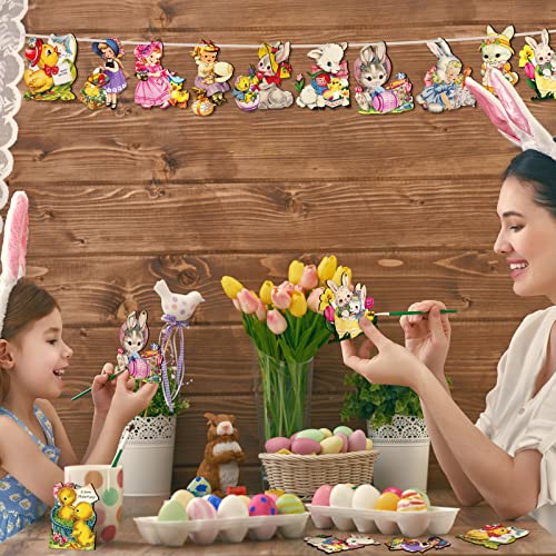 24 Pcs Easter Hanging Ornaments For Tree Vintage Easter Wooden Ornament Retro Spring Wooden Slices Ornaments Elf Wooden Decorations With Rope For Easter Party #TOP5