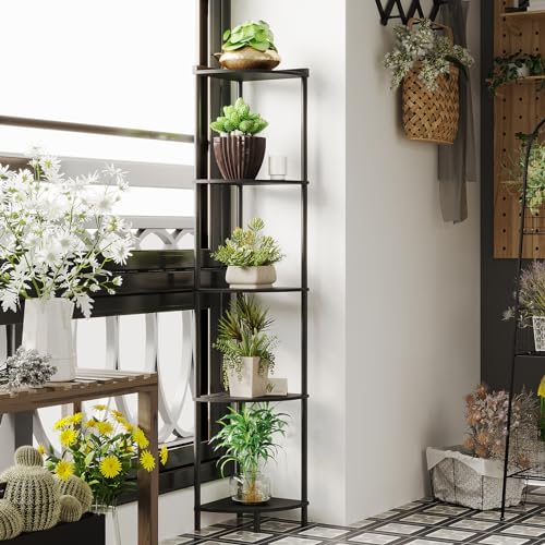 Image of SUNMORY 5 Tier Corner Shelf, 65 inch Tall Corner Shelves for Living Room Decor | Wall Corner Bookshelf, Industrial Display Shelf, Multi Unit Organizer, Narrow Plant Stand for Bedroom Bathroom Small Space