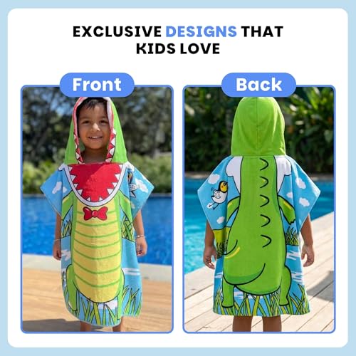 Image of Famyo Poncho Hooded Towel for Kids 1-7 Years | Quick Dry Kids Towel | Soft Lightweight Baby Wrap for Beach | 60 X 60Cm Toddler Pool Towel for Boys & Girls | Micro-Fiber Bath Towels | Crocodile