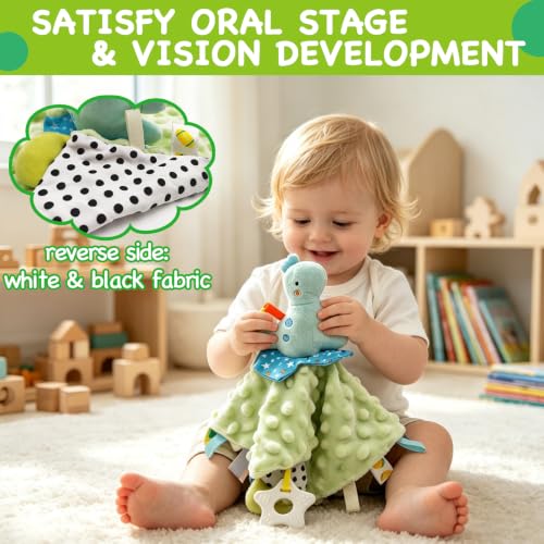 Image of Dinosaur Lovely Soothing Blanket with Tags Teether Dino Blanket Soft Baby Blankets for Boys and Girls Baby Stuff for Newborn Toys Snuggle Toy Baby Lovey Dotted Toy Baby Lovey