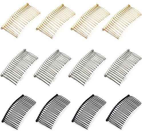 12pcs 7.8cm 20 Teeth Fancy DIY Metal Wire Hair Clip Combs Bridal Wedding Veil Combs Silver Golden Black