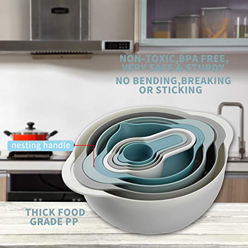 Plastic Mixing Bowls - Multicolored Mixing Bowl Set of 8, Nest for Easy Storage, inculding Measuring Cups, Colander, Sifter, Large Bowl, Great for Cooking and Baking, BPA Free - Thumbnail 7