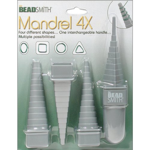 The Beadsmith Mandrel 4X, Wire Wrapping Set, 4 different shapes, Oval, Square, Round and Triangle, Plus Interchangeable Handle, Metal Jewelry Forming and Shaping Tool