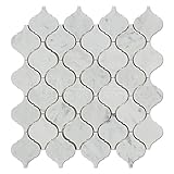 Carrara White Italian (Bianco Carrara) Marble Lantern Arabesque Mosaic Tile, Honed