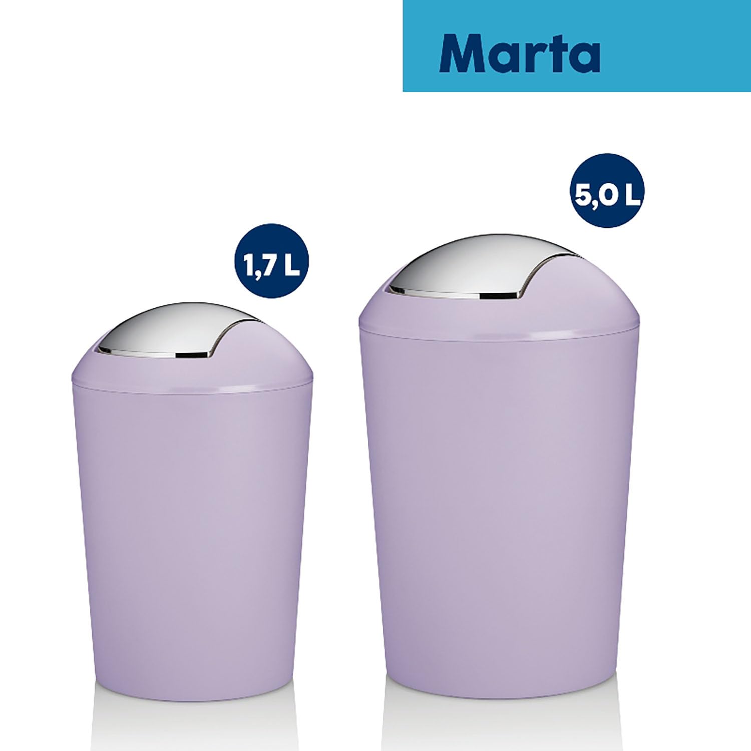 kela Kosz na kosmetyki fioletowy 1,7 l, minikosz na śmieci łazienkowy z uchylną pokrywą, tworzywo sztuczne, MARTA, mały stołowy kosz na śmieci, pastelowy fioletowy matowy