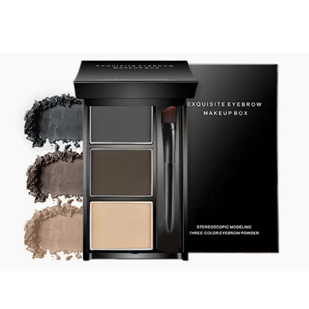 Eyebrow powder three-color brow disc waterproof eyebrow powder eyebrow makeup kit eyebrow filler to shape natural eyebrows (03# Skin color, brown, gray-black)