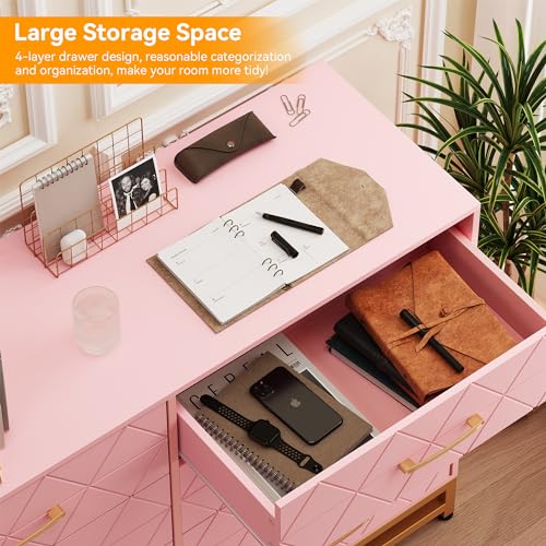 GarveeHome Dresser for Bedroom with 8 Drawer, TV Stand Dressers Chest of Drawers Large Wood Dresser for Storage and Organization (Pink)