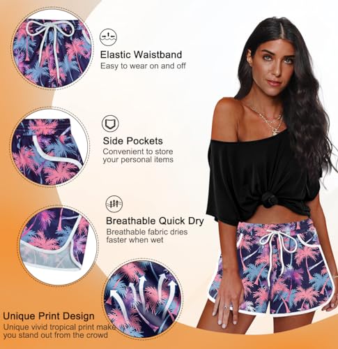 Image of For G and PL Women Summer Floral Beach Boardshorts with Pockets Swim Trunks