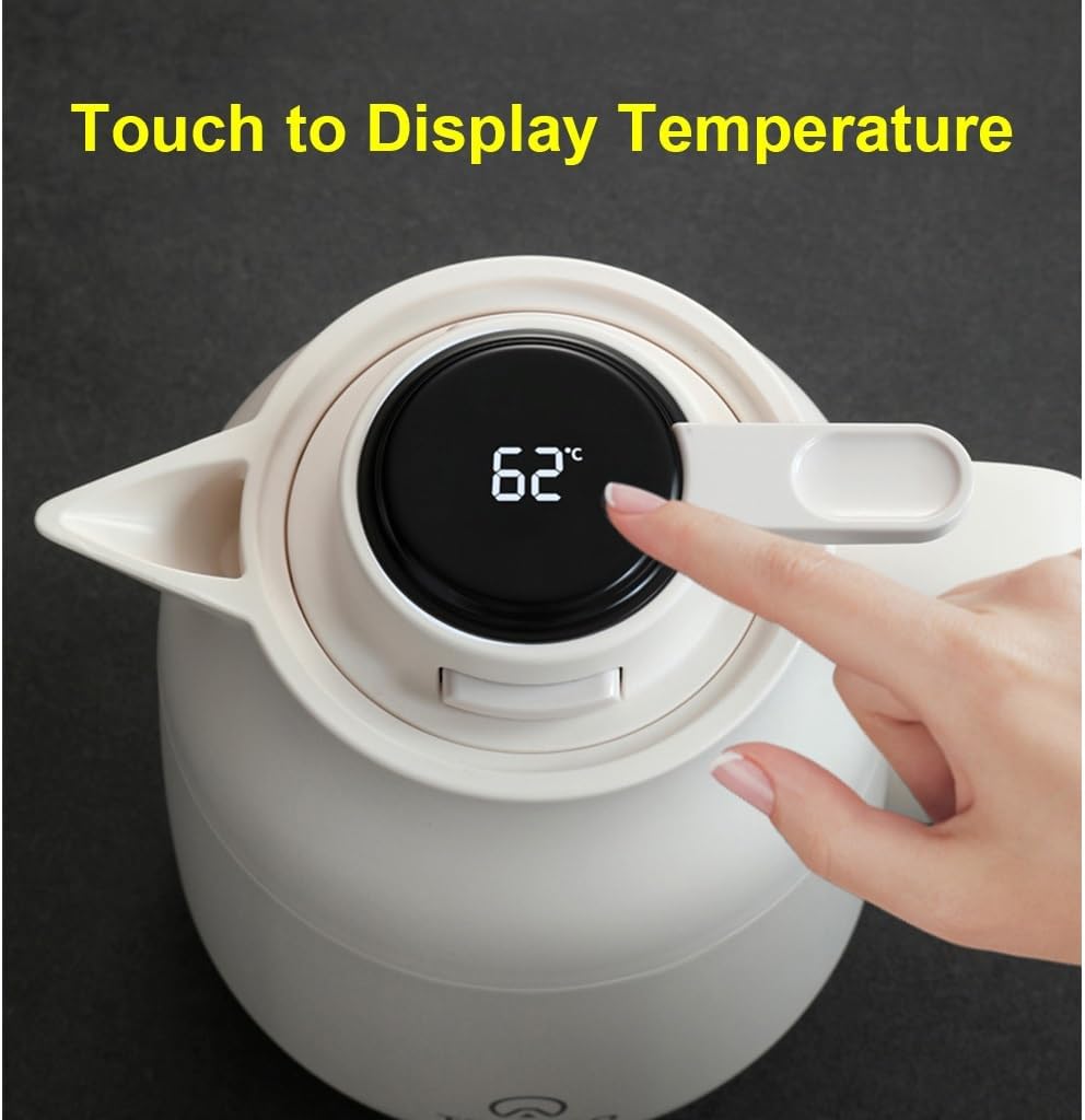 LEIYTFE Thermal Carafe Vacuum Coffee Pot Double Walled Insulated Teapot with Ceramic Liner,Coffee Warmer Drink Dispenser,Touch to Display Temperature(Black,1.1L)