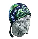 Danbanna Deluxe Platinum Biker Doo Rag Headwrap Blue Green Electric Flames Cowboy Skeleton on Motorcycle Sweatband