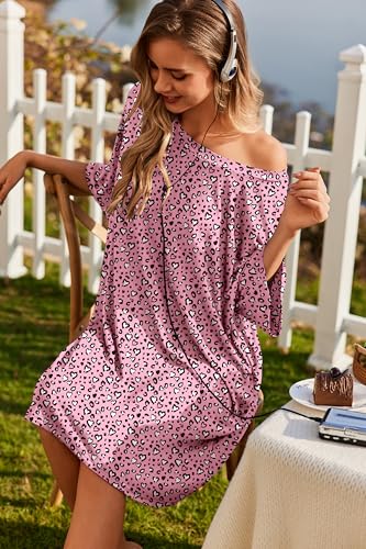 Image of Ekouaer Plus Size Nightgowns for Women Oversized Sleep Shirt Short Sleeve Nightshirt T-Shirt Dress Sleepwear S-5XL
