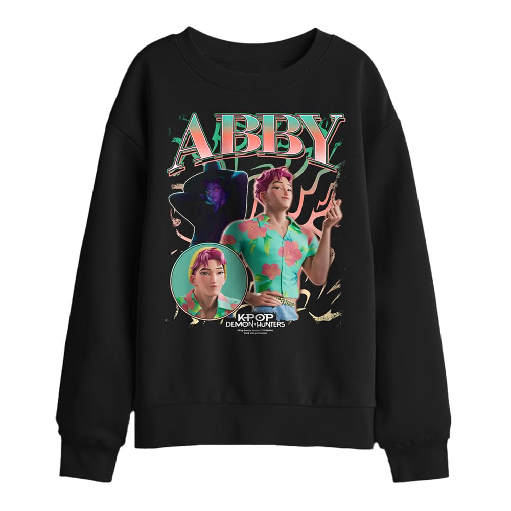 Kpop Demon Hunters Saja Boys Abby Homage Kids Sweatshirt, Black, 7-8Y
