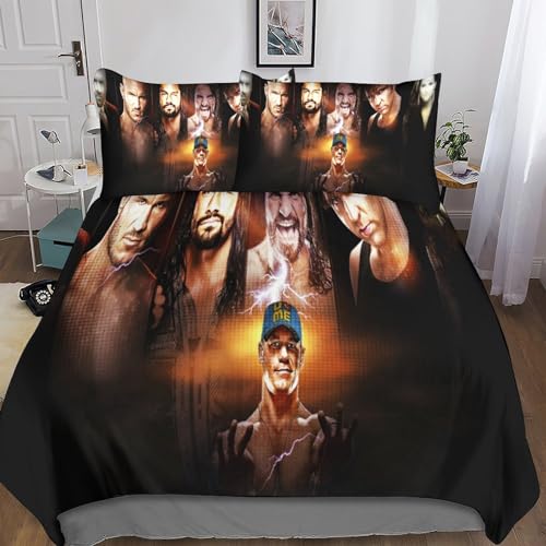 FIBITA Wwe Duvet Cover Sets 3D Printed Bedding Quilt Cover Set Soft Microfiber Comforter Quilt Set with Hidden Zipper Closure for Teens And Adults Double（200x200cm）