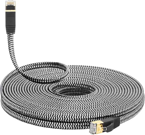 Cat 7 Ethernet Cable 40 ft - Flat Design, Easy Install, Nylon Braided, More Durable High Speed Internet Cable Network Cord Shielded LAN Cables for Computers, Routers, Switches, and Gaming Consoles