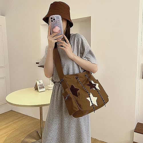 Cute Kawaii Messenger Bag Canvas Crossbody Bag Aesthetic Shoulder Bag for Women Men Flap Messenger Bag with Pockets3