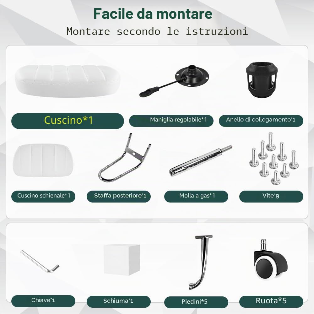 BFTOU Sgabello quadrato girevole su ruote, perfetto per lavoro, spa, negozi, massaggi, altezza regolabile e conveniente, sedia con schienale bianco