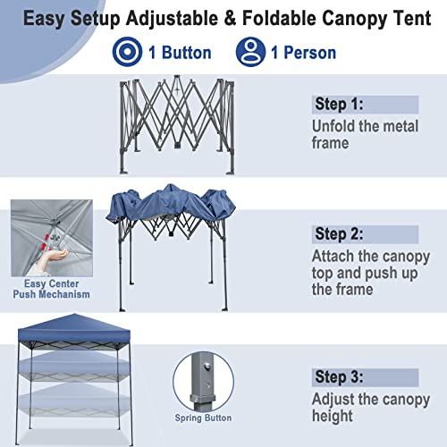 Image of Tangkula 6.6x6.6 Ft Pop Up Canopy, 1 Person Instant Setup Canopy Tent with Center Lock, UPF 50+ Sun Protection, 8 Stakes, 4 Ropes, Portable Outdoor Canopy with Carrying Bag