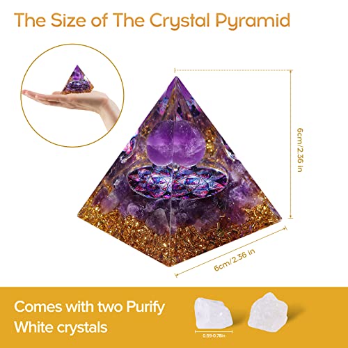Hopeseed Orgone Pyramid Orgonite Amethyst Healing Crystal Pyramid Positive Energy Generator for Reduce Stress Reiki Chakra Healing Meditation Attract Lucky, with 2 White Crystal Stones - Image 3