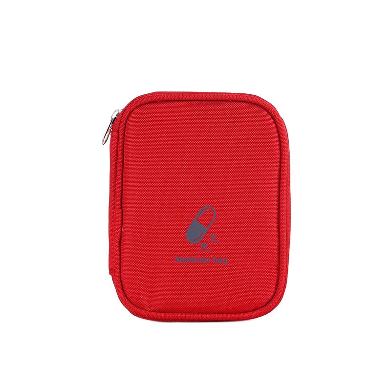 Small First Aid Bag Empty, Portable Travel Pill Bag Double Zipper First Aid Pouch with Handle for Family Outdoors Hiking, Red