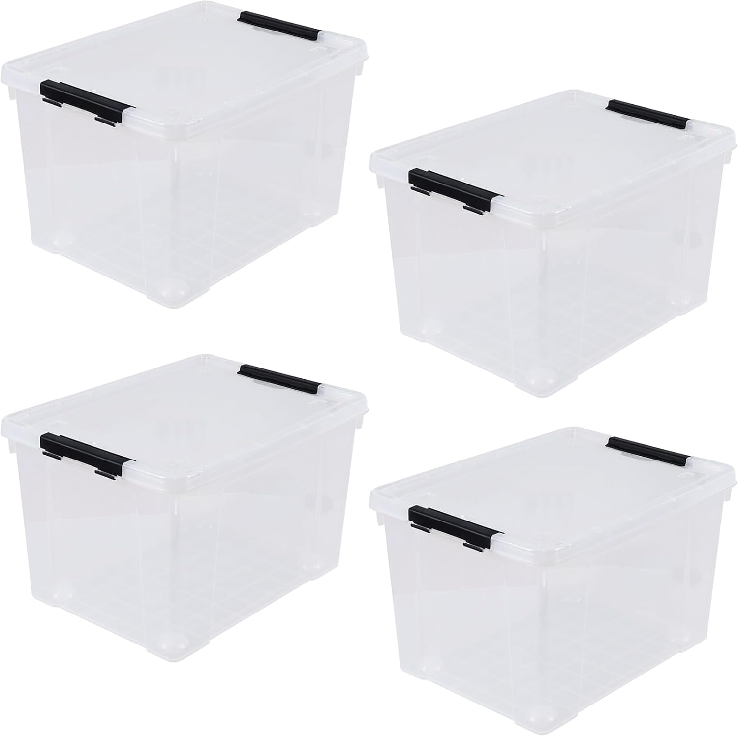 50 L 4-Pack Plastic Storage Bin with Wheels, Large Clear Storage Box Containers with Lids