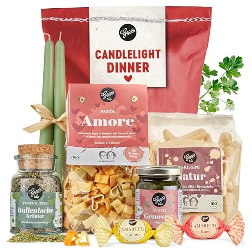 Gepp's Feinkost Candle Light Dinner Wundertüte I Geschenk mit Delikatessen wie Pasta in Herzform, Bio Pesto-Genovese, Tartufo Dolce Nero I Geschenkset für ein romantisches Dinner zu Zweit